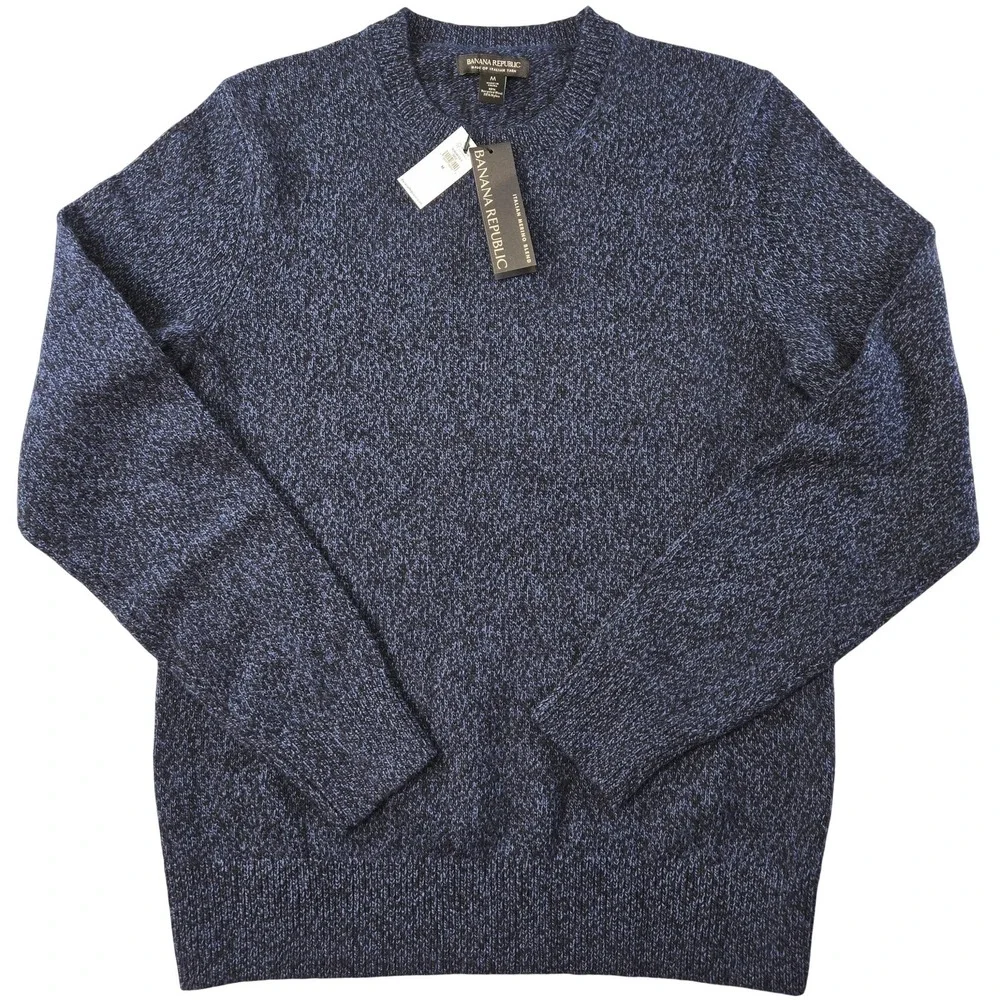 Banana Republic Sweater Mens M Blue‎ Crew Neck Pullover Chunky-Knit Wool Nylon